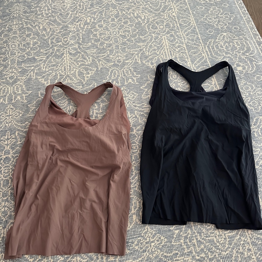 Dust pink and navy Racerback Tank Tops with built in bra